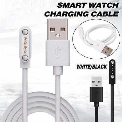Universal Smart Watch Bracelet Charging Cable 4-Pin 2.54 Snap-on Charger Cords - White.