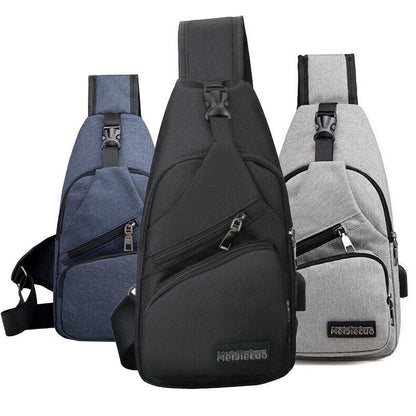 Durable Mens Chest Bag Shoulder Backpack Man Sling Cross Body Satchel Travel Bag - Black