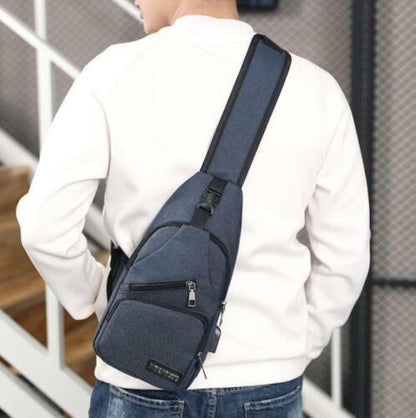 Durable Mens Chest Bag Shoulder Backpack Man Sling Cross Body Satchel Travel Bag - Black