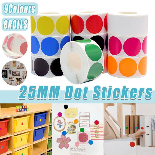 8 Rolls Colored Polka Dot Labels Round Seal Stickers Marking Round Sticker Set - White.