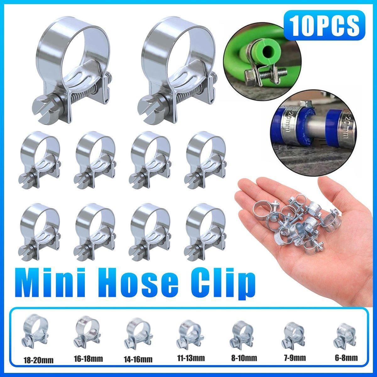 10pcs Galvanized Iron Fuel Hose Clamps For Automobile Air Pipe Secure Grip - 6-8mm.
