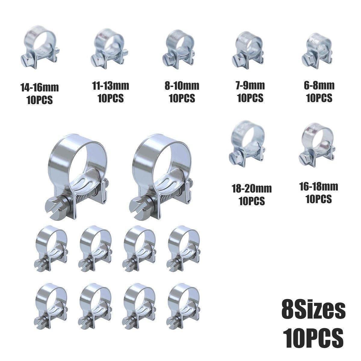 10pcs Galvanized Iron Fuel Hose Clamps For Automobile Air Pipe Secure Grip - 6-8mm.