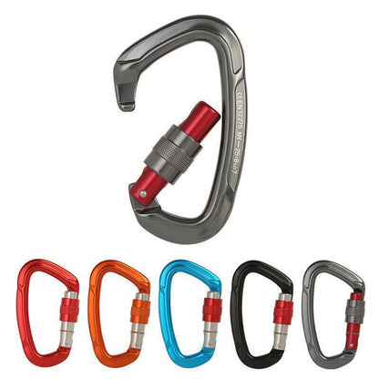 25KN Screwgate Locking Rock Climbing Carabiner Clip Aluminum D Ring Hook Buckle - Black