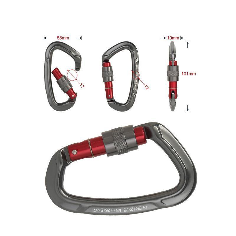 25KN Screwgate Locking Rock Climbing Carabiner Clip Aluminum D Ring Hook Buckle - Black