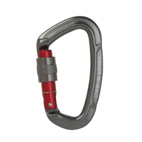 25KN Screwgate Locking Rock Climbing Carabiner Clip Aluminum D Ring Hook Buckle - Black