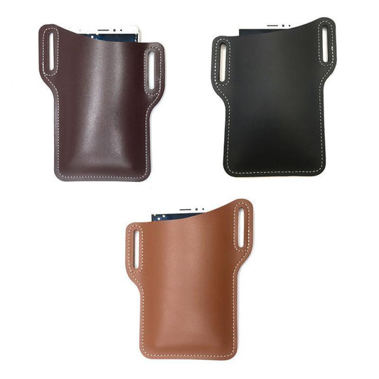 Leather Phone Holster Pouch Belt Clip Loop Waist Bag Cover Case for Men - Dark Brown.
