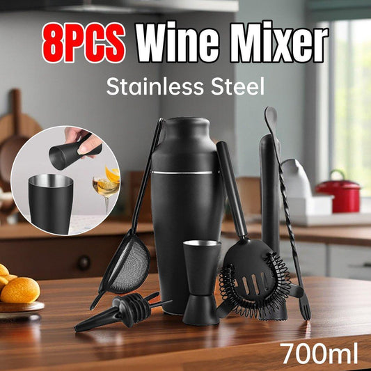 8PCS/700ML Stainless Steel Cocktail Shaker Bartender Tools Set Bar Supplies.