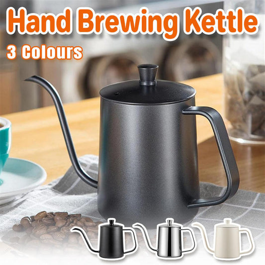 Hand Drip Coffee Pot Stainless Steel Fine Spout Hanging Ear Filter Cup Kettle - Black.