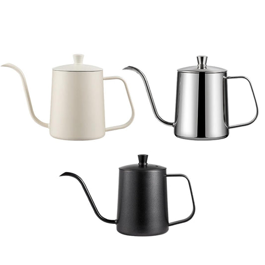 Hand Drip Coffee Pot Stainless Steel Fine Spout Hanging Ear Filter Cup Kettle - Silver.
