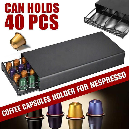Coffee Pod Holder Drawer for Nespresso - 40 Capsules Storage Rack Stand.
