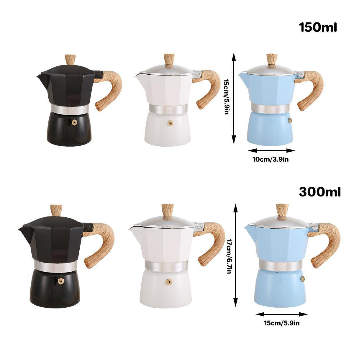 Portable Coffee Maker Wood Grain Handle Outdoor Manual Espresso Machine Camping - Beige-300ml.