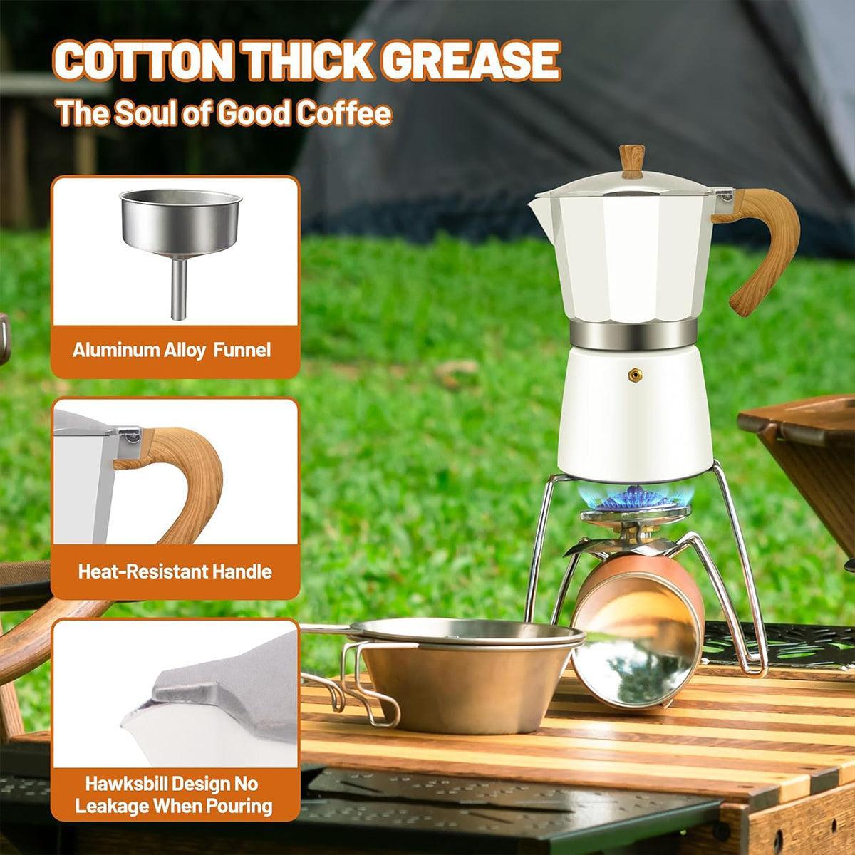 Portable Coffee Maker Wood Grain Handle Outdoor Manual Espresso Machine Camping - Beige-300ml.