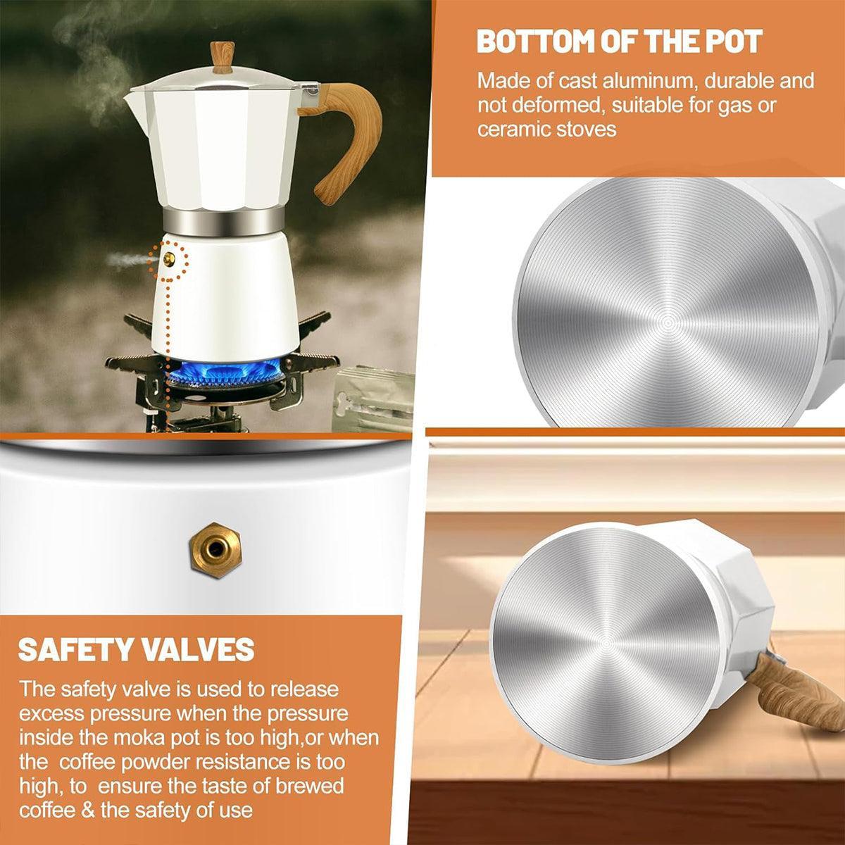 Portable Coffee Maker Wood Grain Handle Outdoor Manual Espresso Machine Camping - Beige-300ml.