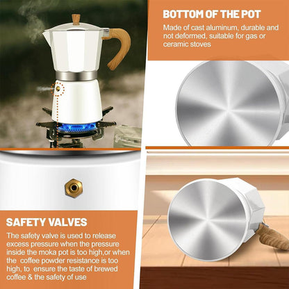 Portable Coffee Maker Wood Grain Handle Outdoor Manual Espresso Machine Camping - Beige-300ml.