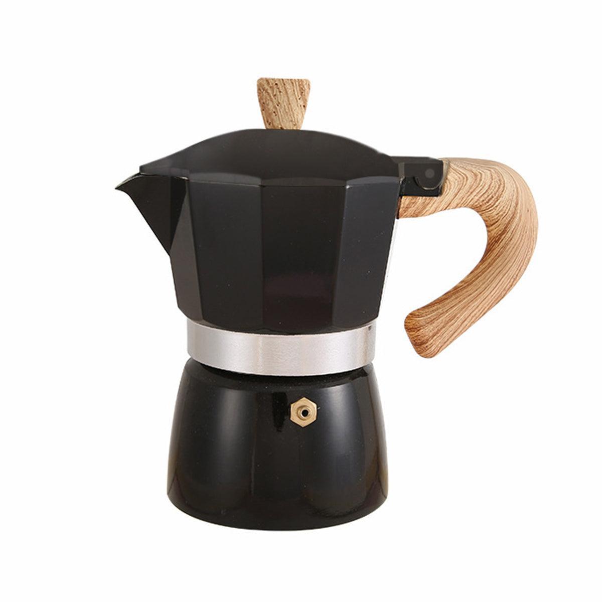 Portable Coffee Maker Wood Grain Handle Outdoor Manual Espresso Machine Camping - Beige-300ml.