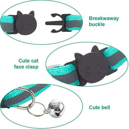 Reflective Cat Collar with Breakaway Buckle and Bell Adjustable for Small Pet Use - Apple Green