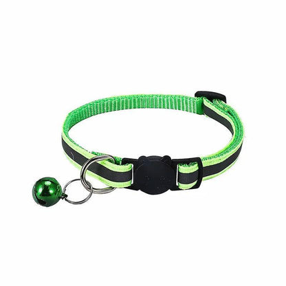 Reflective Cat Collar with Breakaway Buckle and Bell Adjustable for Small Pet Use - Apple Green