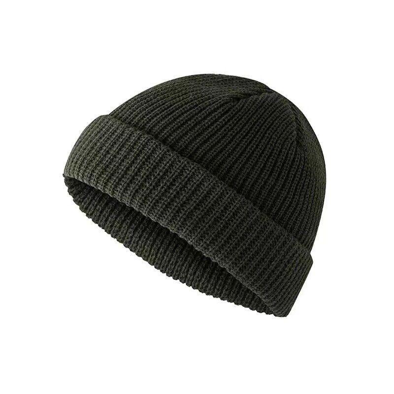Men Women Mini Fisherman Beanie Winter Spring Hat Soft Knitted Docker Skull Cap - Army Green