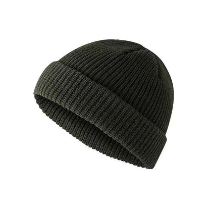 Men Women Mini Fisherman Beanie Winter Spring Hat Soft Knitted Docker Skull Cap - Army Green