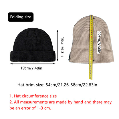 Men Women Mini Fisherman Beanie Winter Spring Hat Soft Knitted Docker Skull Cap - Beige