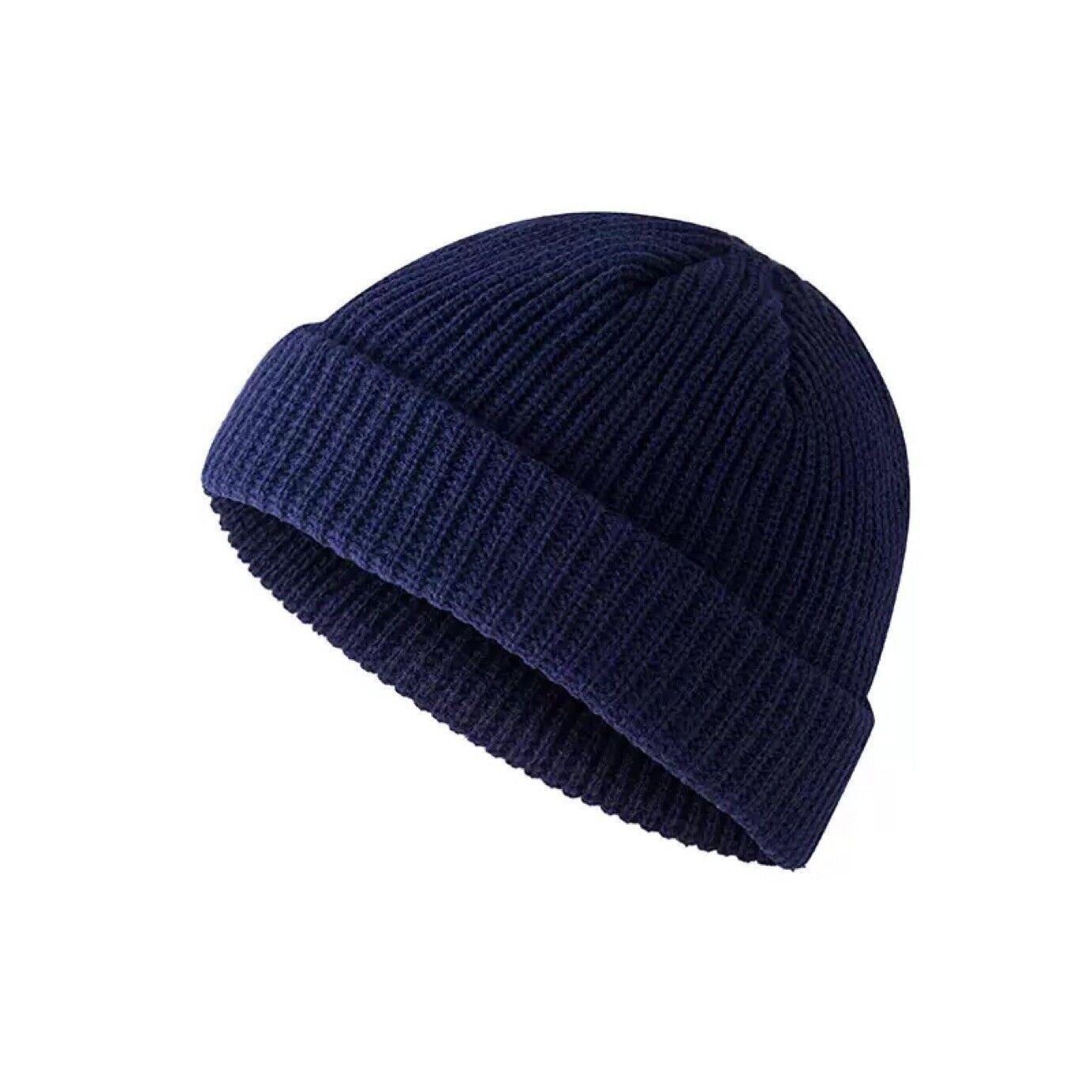 Men Women Mini Fisherman Beanie Winter Spring Hat Soft Knitted Docker Skull Cap - Beige
