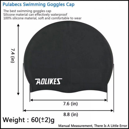 Aolikes Silicone Swimming Cap Waterproof Unisex Swim Hat for Men and Women - Black