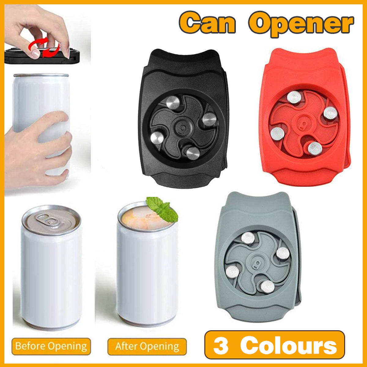 Topless Can Opener Manual Kitchen Tool for Beer Soda and Tin Bottles - Grey