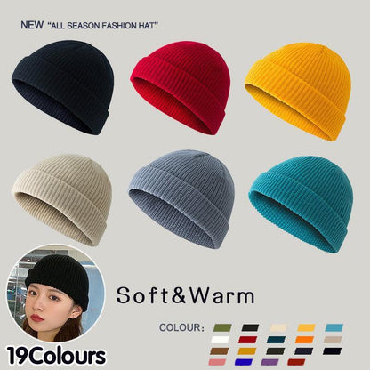 Men Women Mini Fisherman Beanie Winter Spring Hat Soft Knitted Docker Skull Cap - Navy