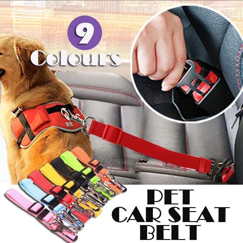Adjustable Pet Harness Lead for Car Travel with Clip Attachment Nylon Restraint Strap - Pink