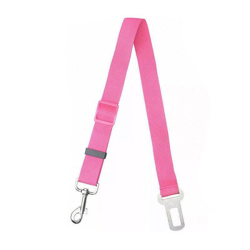 Adjustable Pet Harness Lead for Car Travel with Clip Attachment Nylon Restraint Strap - Pink