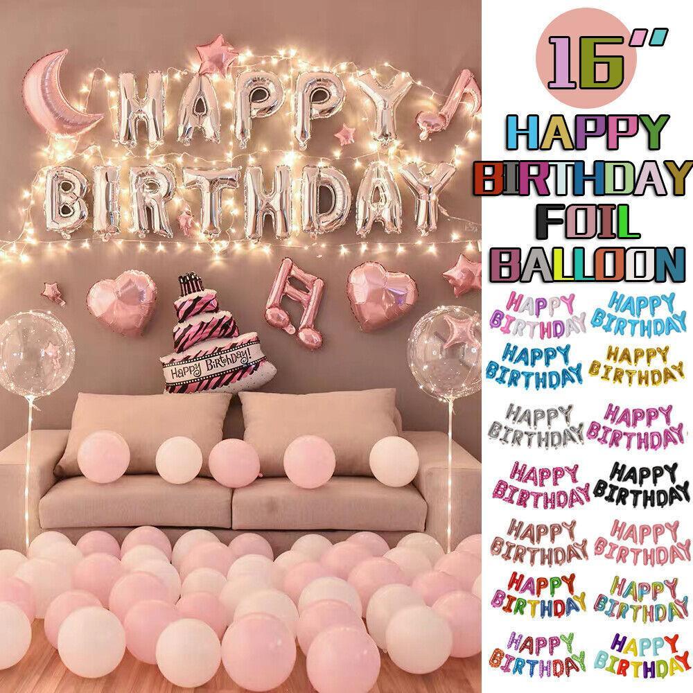 40Cm 3D Happy Birthday Letters Balloons Inflating Foil Banner Bunting Celebrate - Rose Gold