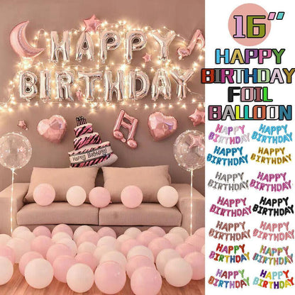 40Cm 3D Happy Birthday Letters Balloons Inflating Foil Banner Bunting Celebrate - Rose Gold