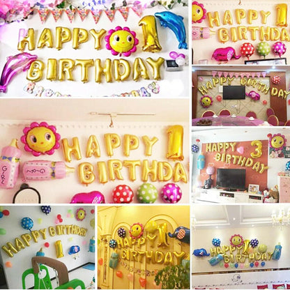 40Cm 3D Happy Birthday Letters Balloons Inflating Foil Banner Bunting Celebrate - Rose Gold