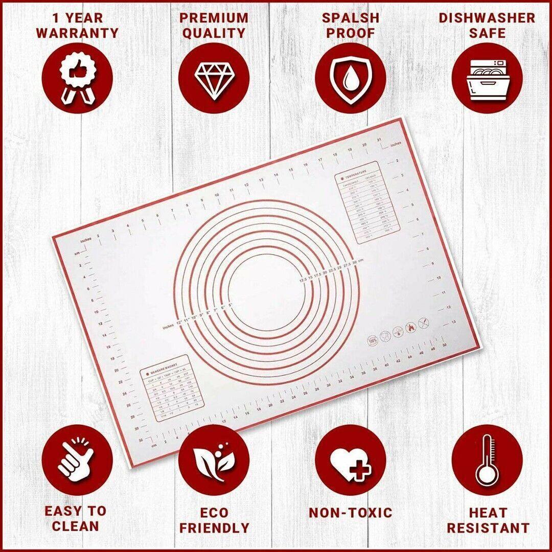 Non-Stick Silicone Baking Mat Rolling Cake Dough Scale Pastry Clay Fondant Sheet - Red 60*60cm