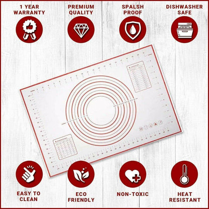 Non-Stick Silicone Baking Mat Rolling Cake Dough Scale Pastry Clay Fondant Sheet - Red 60*60cm