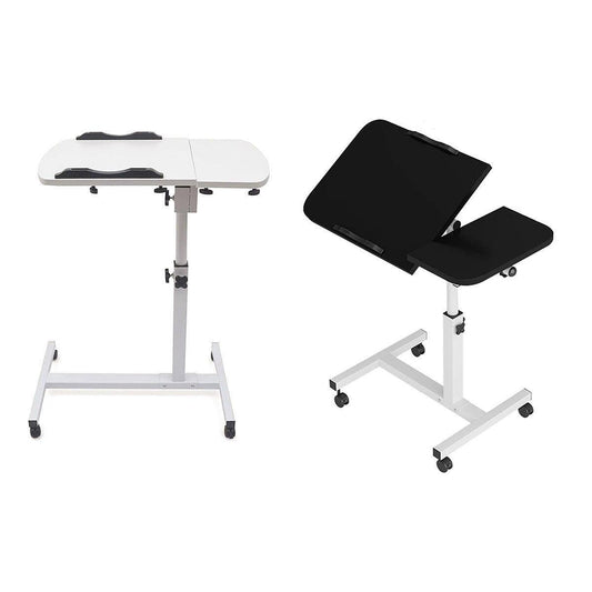 Adjustable Folding Computer Desk Stand Floor-Standing Movable Bedside Table - White.