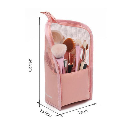 Stand Cosmetic Bag Travel Zipper Makeup Brush Holder Organizer Pouch Case Cover - Black