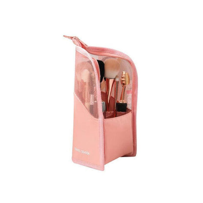 Stand Cosmetic Bag Travel Zipper Makeup Brush Holder Organizer Pouch Case Cover - Black