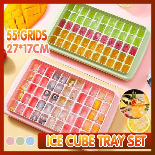 55 Grids Ice Cube Tray Mould With Lid And Storage Box Scoop Set Maker Ice Cube - Blue.