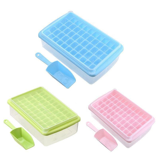 55 Grids Ice Cube Tray Mould With Lid And Storage Box Scoop Set Maker Ice Cube - Blue.