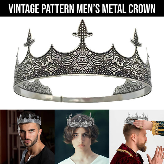 Men Crown Headpiece Royal Vintage Metal Crown Gold Medieval King Costume Party.