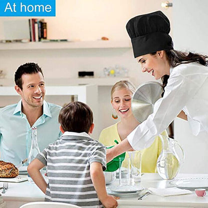 Adjustable Chef Cap with Elastic Band for Kitchen Cooking Baking Catering Use - Black Flatware