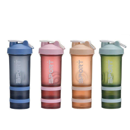 Powder Milkshake Drink Cup Sport Water Bottle 500Ml 3 Tier Protein Shaker Pill - Green.