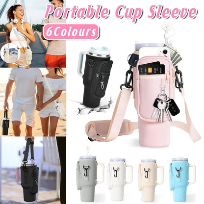 Portable Cup Sleeve Drink Holder Reusable Water Bottle Carrier Travel Bag - Grey.