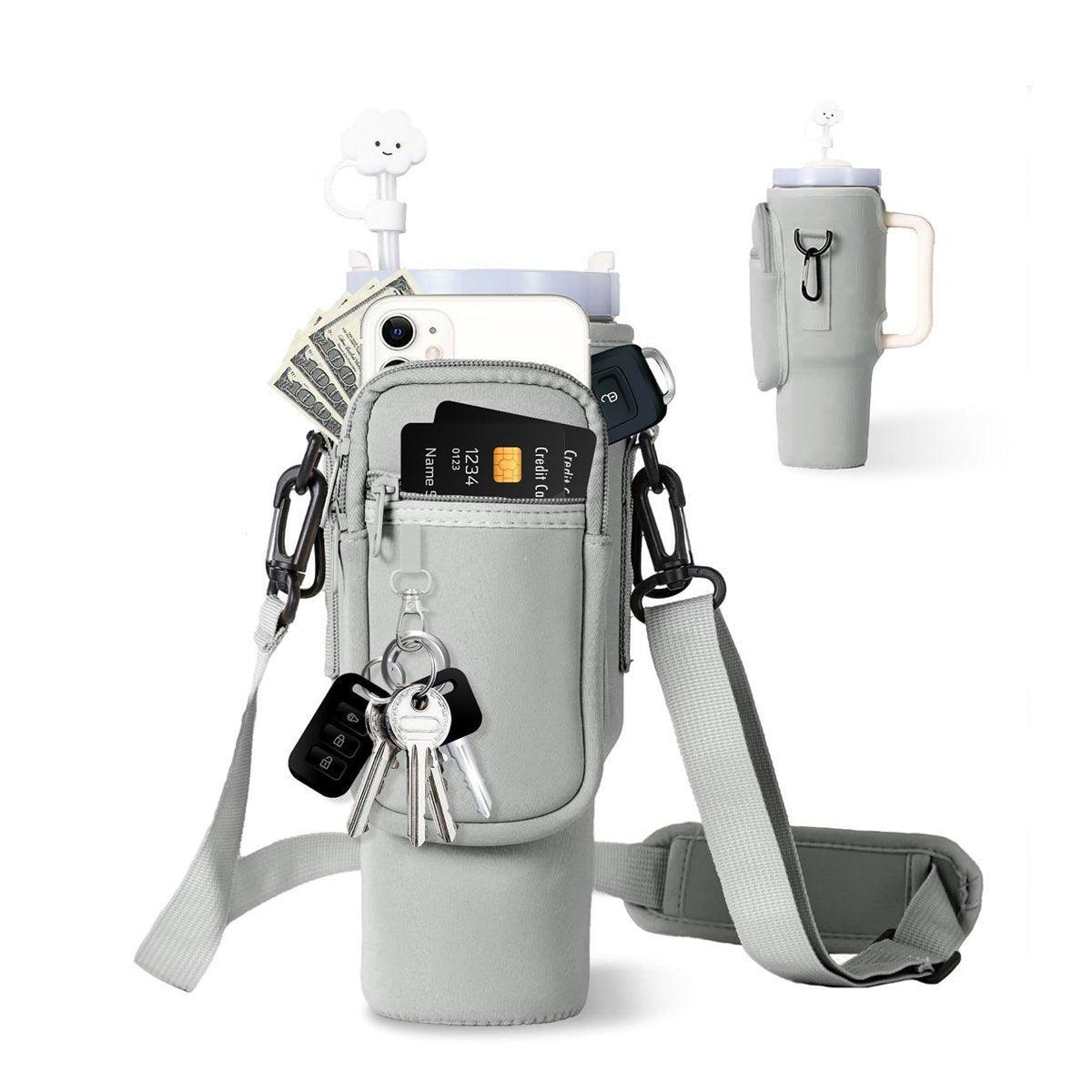 Portable Cup Sleeve Drink Holder Reusable Water Bottle Carrier Travel Bag - Grey.