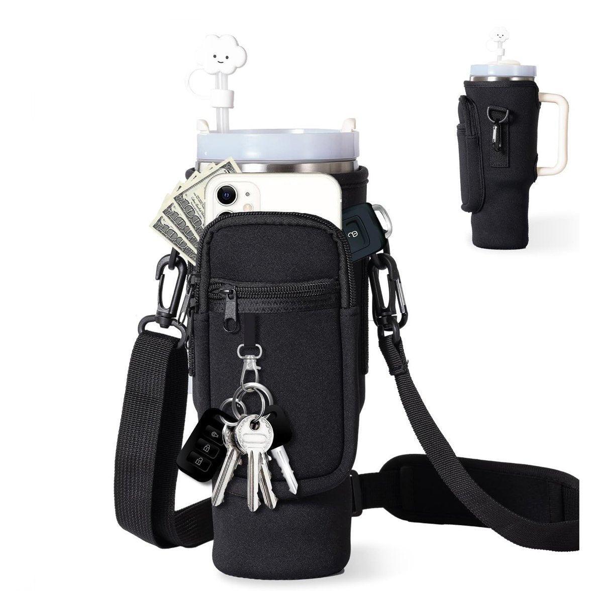 Portable Cup Sleeve Drink Holder Reusable Water Bottle Carrier Travel Bag - Grey.