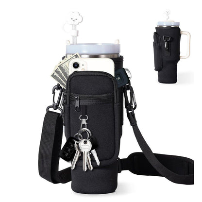 Portable Cup Sleeve Drink Holder Reusable Water Bottle Carrier Travel Bag - Grey.