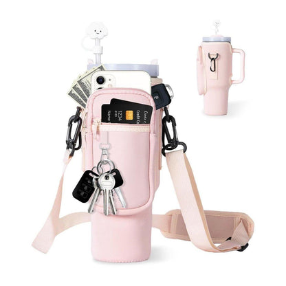 Portable Cup Sleeve Drink Holder Reusable Water Bottle Carrier Travel Bag - Grey.