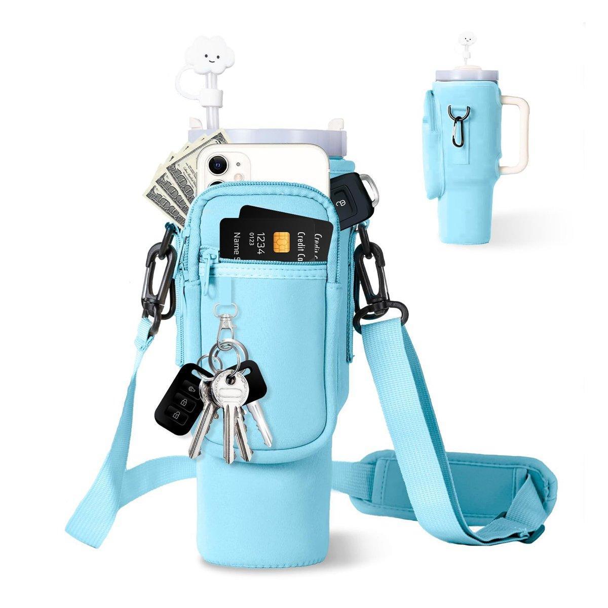 Portable Cup Sleeve Drink Holder Reusable Water Bottle Carrier Travel Bag - Grey.