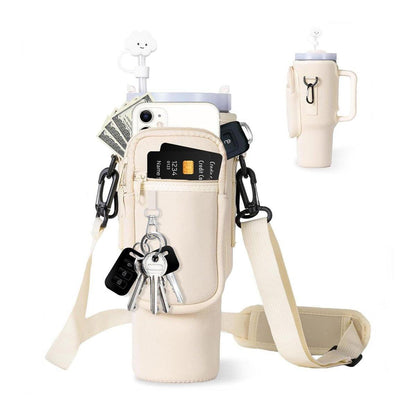 Portable Cup Sleeve Drink Holder Reusable Water Bottle Carrier Travel Bag - Grey.